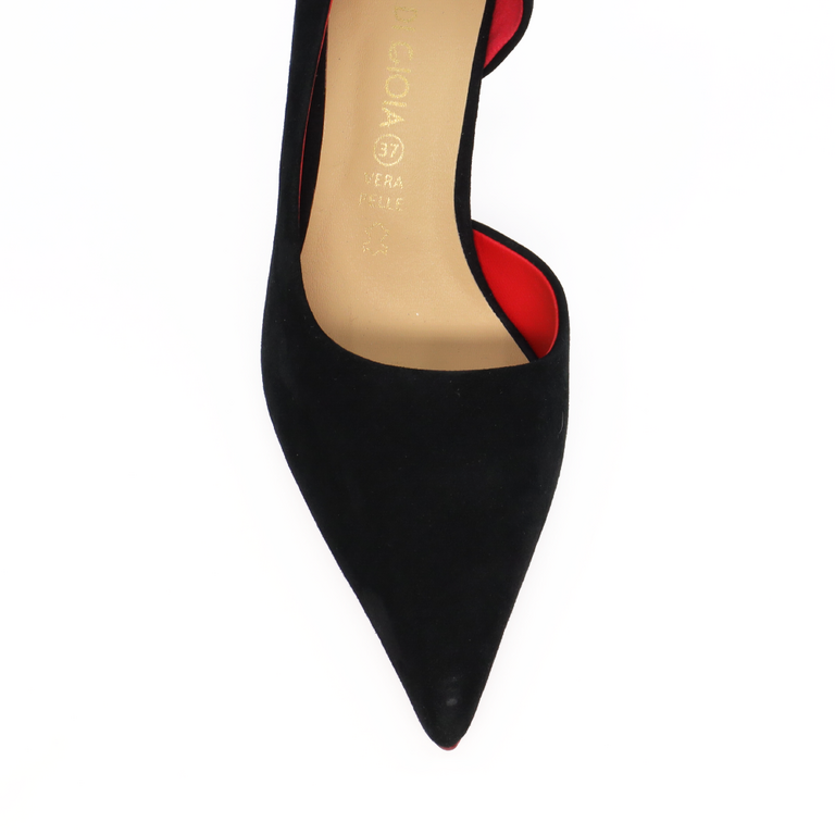 Pantofi stiletto D'Orsay femei Luca di Gioia negri din piele întoarsă cu toc 3845DP104VN