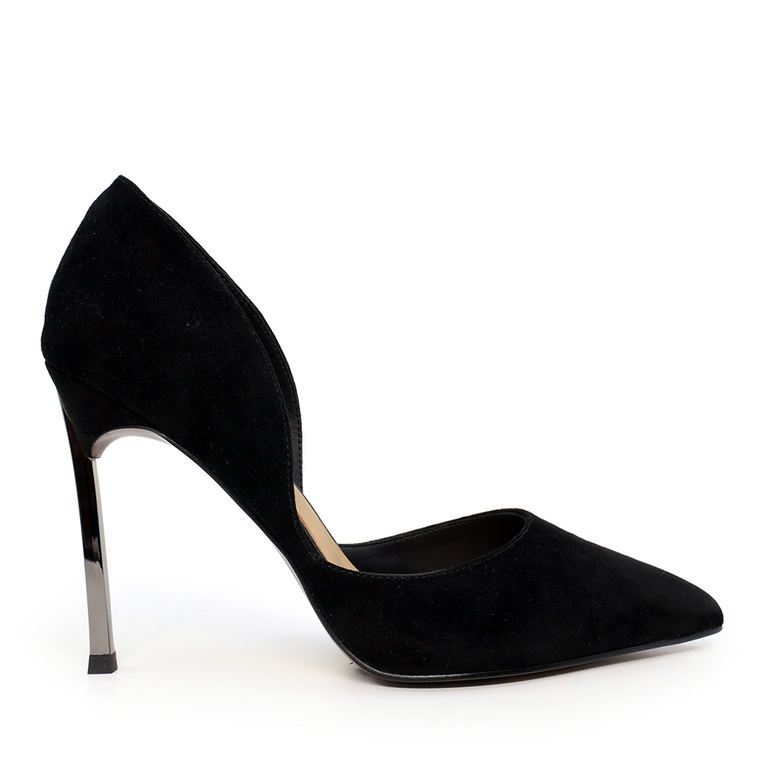 Pantofi stiletto D'Orsay femei Luca di Gioia negri din piele întoarsă cu toc 3845DP110VN