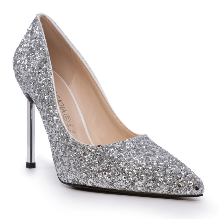 Luca di Gioia women's silver glitter stiletto shoes 3487DP278GLAG