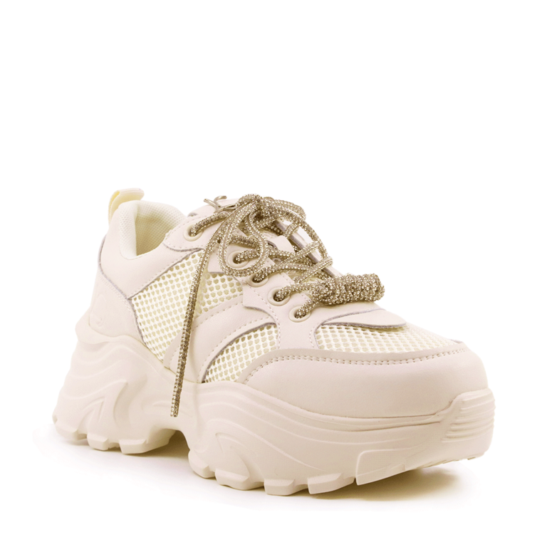 Luca di Gioia women's chunky sneakers in beige leather with decorative accessory 3847DP420BE