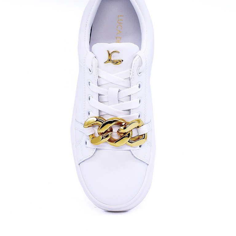 Sneakers femei Luca di Gioia albi din piele cu accesoriu tip lanț  3847DP520A