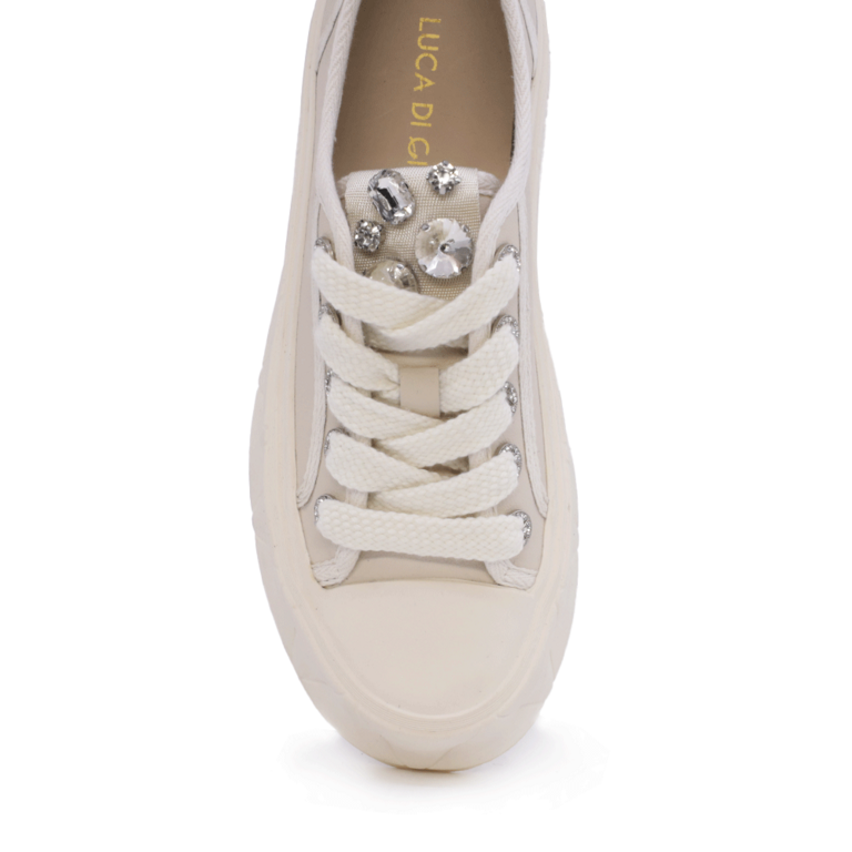 Women's sneakers Luca di Gioia beige leather with decorative accessories 3847DP183BE