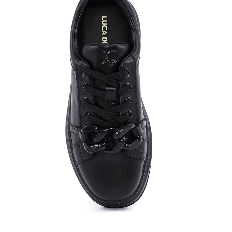 Sneakers femei Luca di Gioia negri din piele cu accesoriu tip lanț  3847DP520N