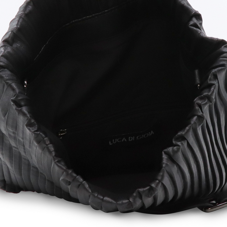 Luca di Gioia women satchel bag in black pleated faux leather 2904POSS2203N
