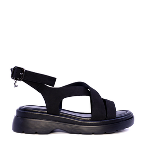 Sandale cu barete suprapuse femei Luca di Gioia negre din piele întoarsă 1299DS7441N