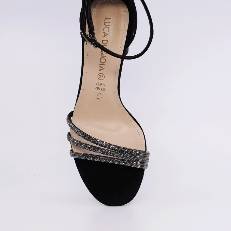 Luca di Gioia Black Suede Women's Rhinestone Sandals 1267DS1411VN