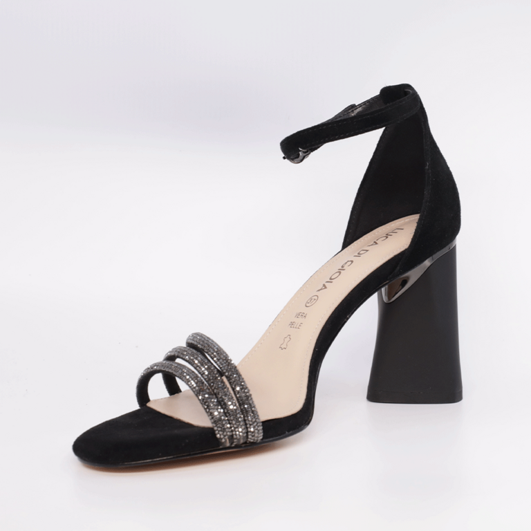 Luca di Gioia Black Suede Women's Rhinestone Sandals 1267DS1411VN