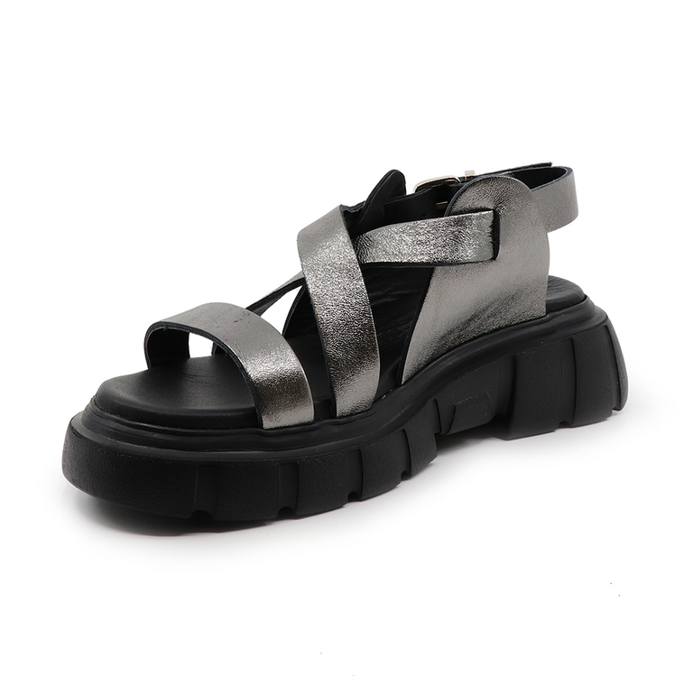 Luca di Gioia women sandals in metallic gray leather 2503DS0121CF