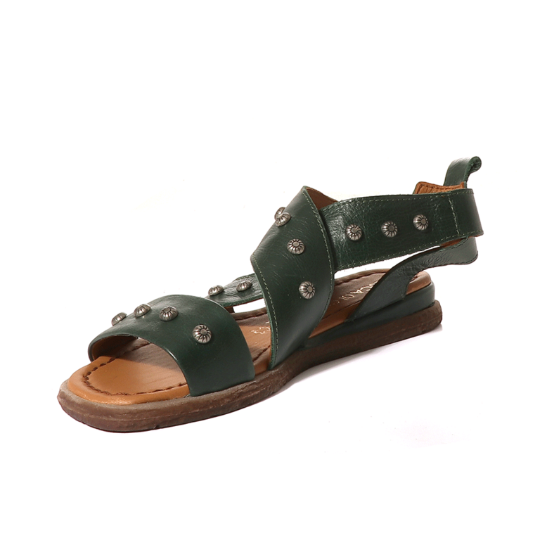 Luca di Gioia Women's green leather studded flat sandals 1811DS2065V