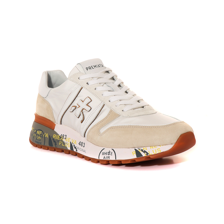Premiata Lander men's sneakers in white and beige leather 1691BP5199A