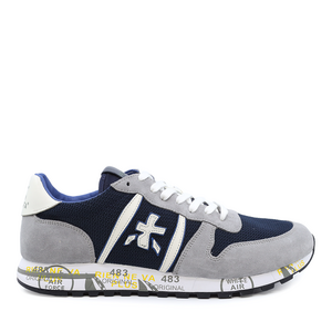 Premiata men Eric sneakers in navy suede leather and fabric 1695BP6138BL