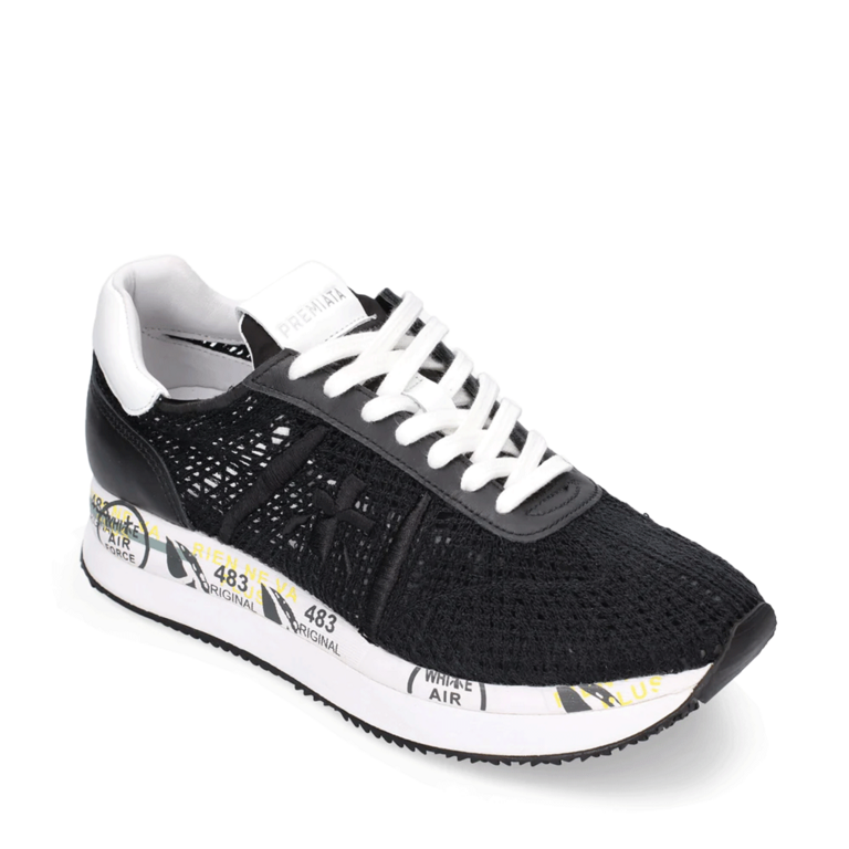 Premiata women Conny sneakers in black perforated leather 1695DPF6347N