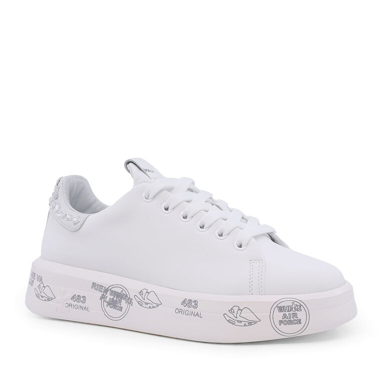 Sneakers femei Premiata Belle albi din piele naturală cu elemente decorative 1697DP6712A