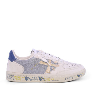 Women's sneakers Premiata BSKT CLAY-D white genuine leather with silver glitter 1697DP6813A