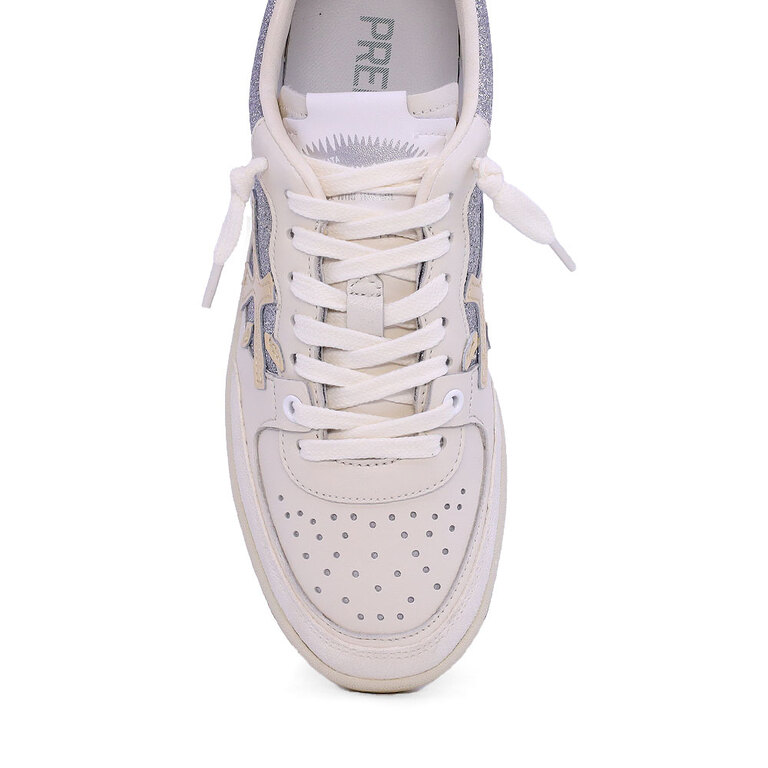 Sneakers femei Premiata  BSKT CLAY-D albi din piele naturală cu gliter argintiu 1697DP6813A