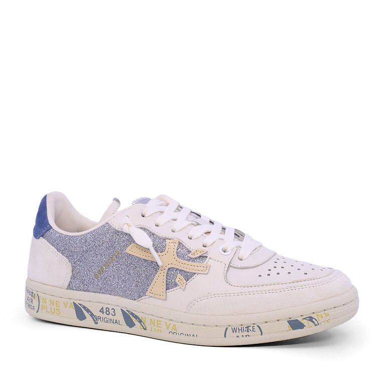 Women's sneakers Premiata BSKT CLAY-D white genuine leather with silver glitter 1697DP6813A
