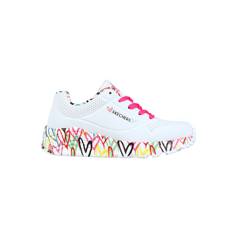 Pantofi sport fete Skechers albi din sintetic cu print 196fp314976a