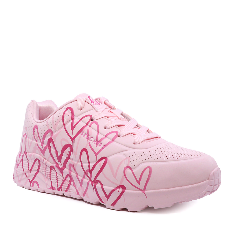 Pantofi sport fete Skechers roz din sintetic cu print 1965DS314065RO