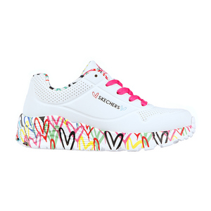 Pantofi sport femei Skechers albi cu inimioare colorate 1965dp314976a