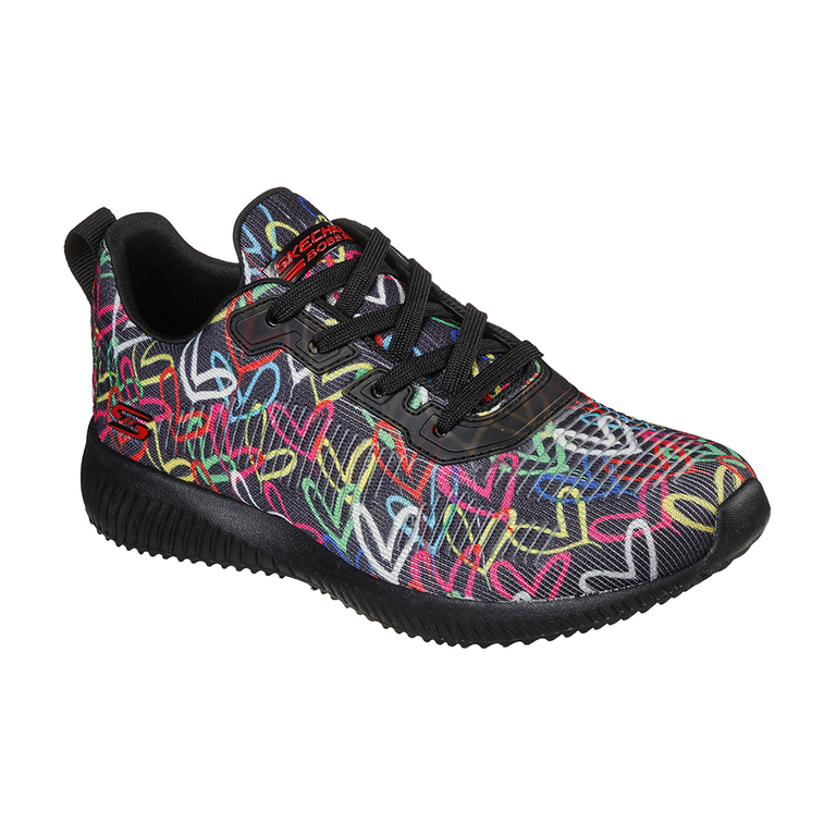 Pantofi sport femei Skechers negri cu inimioare colorate 1963DPS11709N