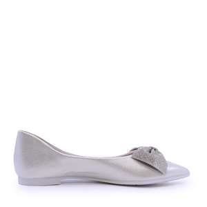 Solo Donna women's silver bow-deco ballet flats 1169DB2810AG