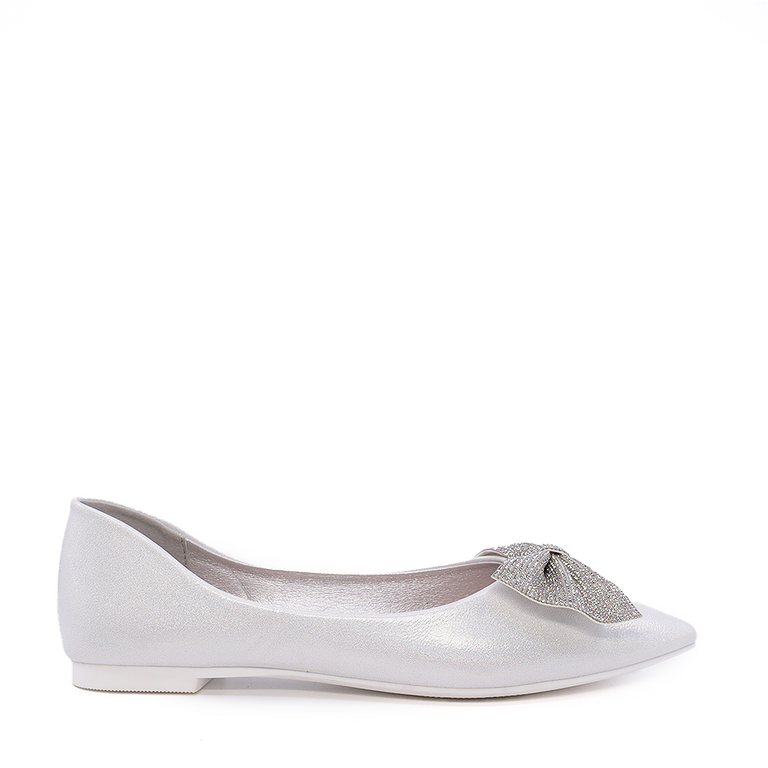 Women's Solo Donna Silver Bow Ballet Flats 1167DB2810AG