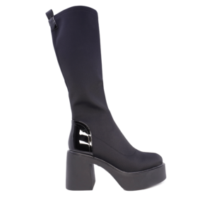 Women's Solo Donna black boots made of neoprene-like textile material with a thick heel 1166DC1041N