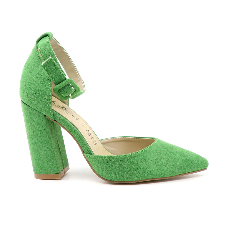 Solo Donna women ankle strap pumps in green faux suede leather 1163DD9100VV