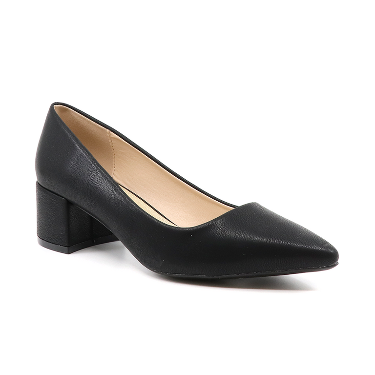 Solo Donna women mini heel pumps in black faux leather  1163DP7100N