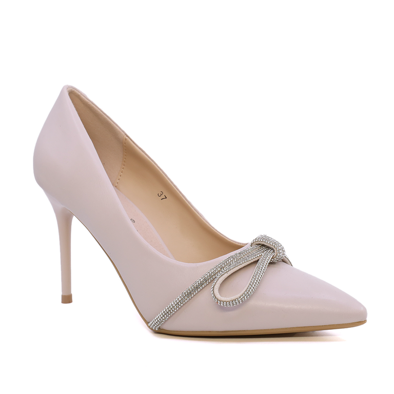 Women's Solo Donna beige rhinestone stiletto shoes 2547DP9100BE