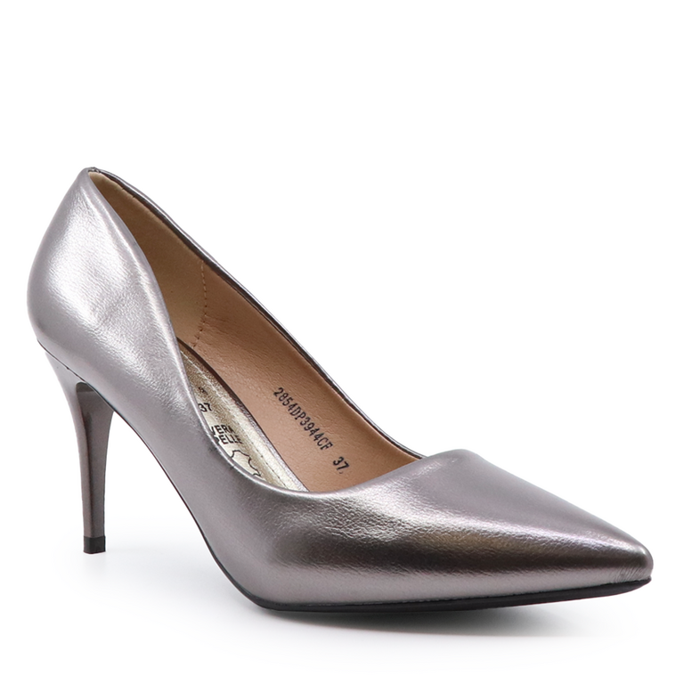 Solo Donna mid heel stiletto pumps in pewter faux leather 2854DP3944CF