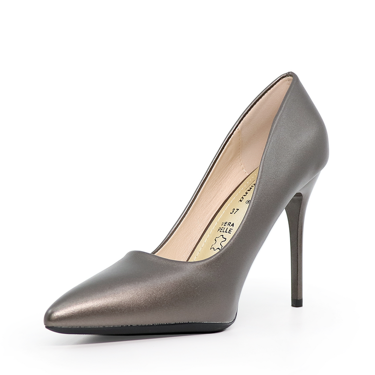 Solo Donna women stiletto pumps in pewter faux leather  1164DP4101CF