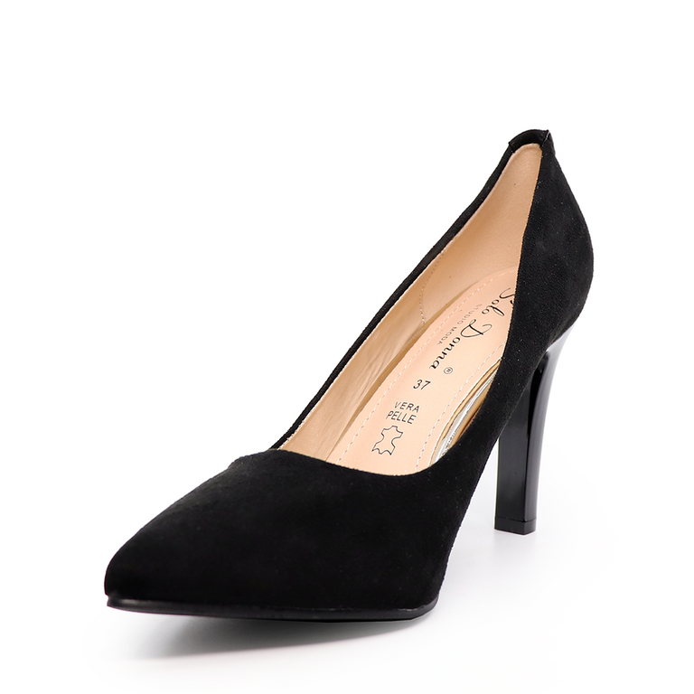 Pantofi stiletto femei Solo Donna negri cu aspect de velur 1166dp5100vn
