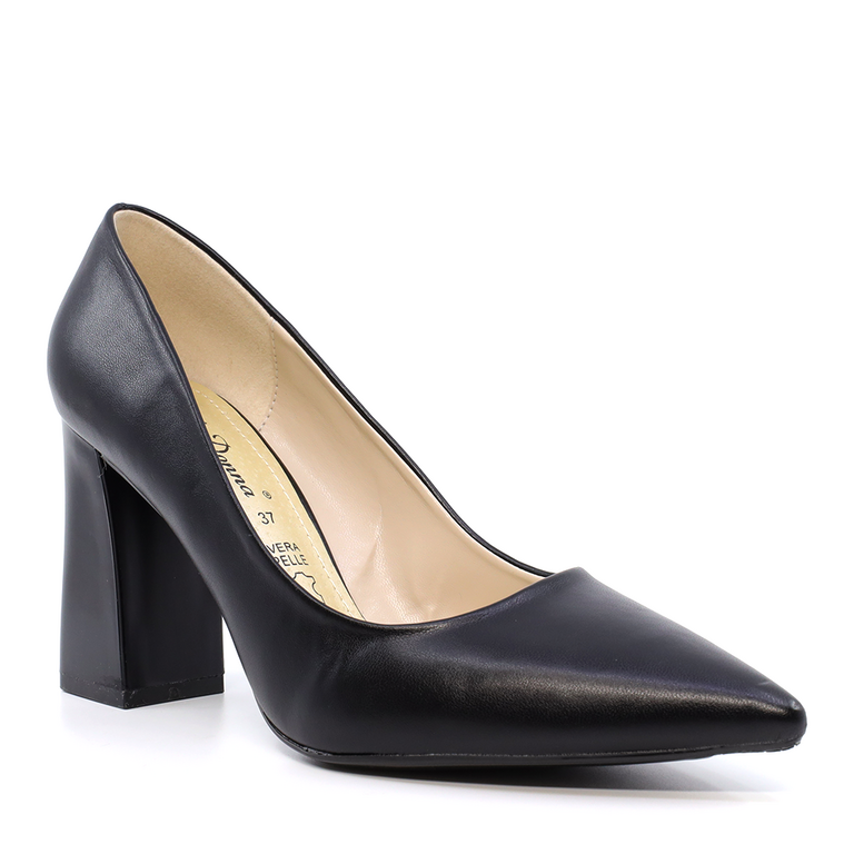 Women's Solo Donna black thick heel stiletto shoes 1167DP1110N