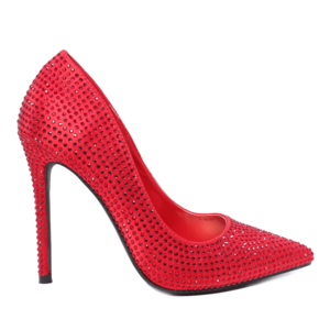 Solo Donna women stiletto pumps in red with rhinstones  2856DP15124R
