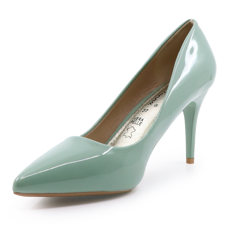 Solo Donna mid heel stiletto pumps in green patent faux leather 2854DP3944LV