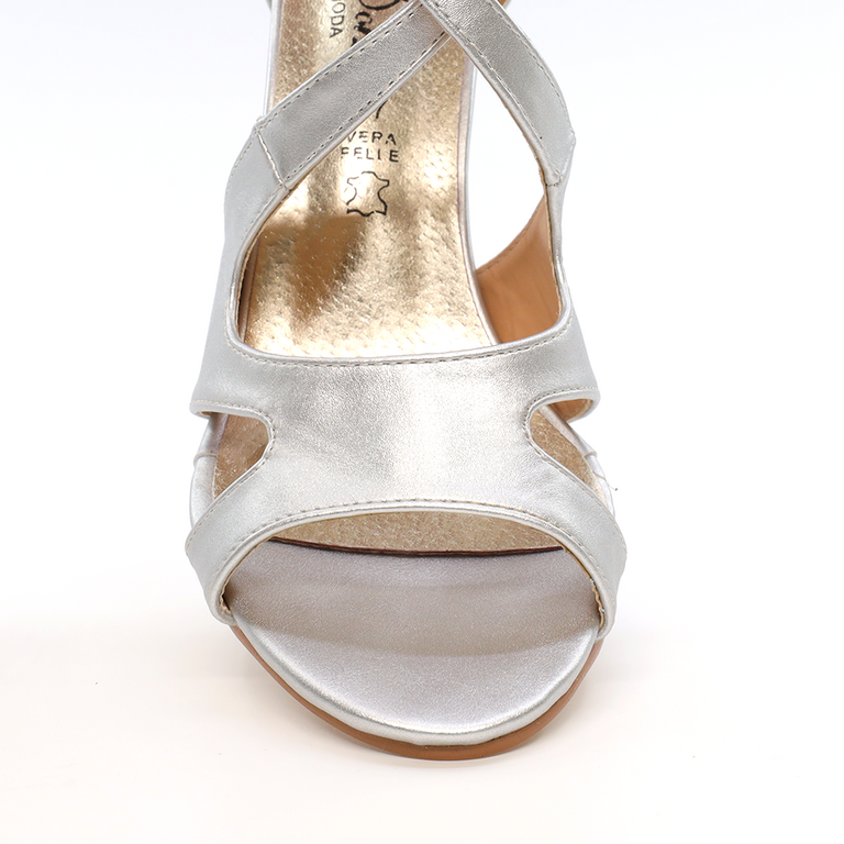 Sandale femei Solo Donna argintii cu toc 2855DS1232AG