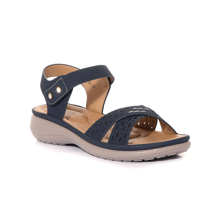 Solo Donna Women's Sandals  in navy faux leather with  perforated model and extra comfort outsole 2851DS6331BL