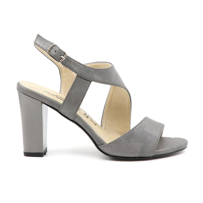 Solo Donna women mid heel sandals in metallic gray faux leather 1163DS3100CF