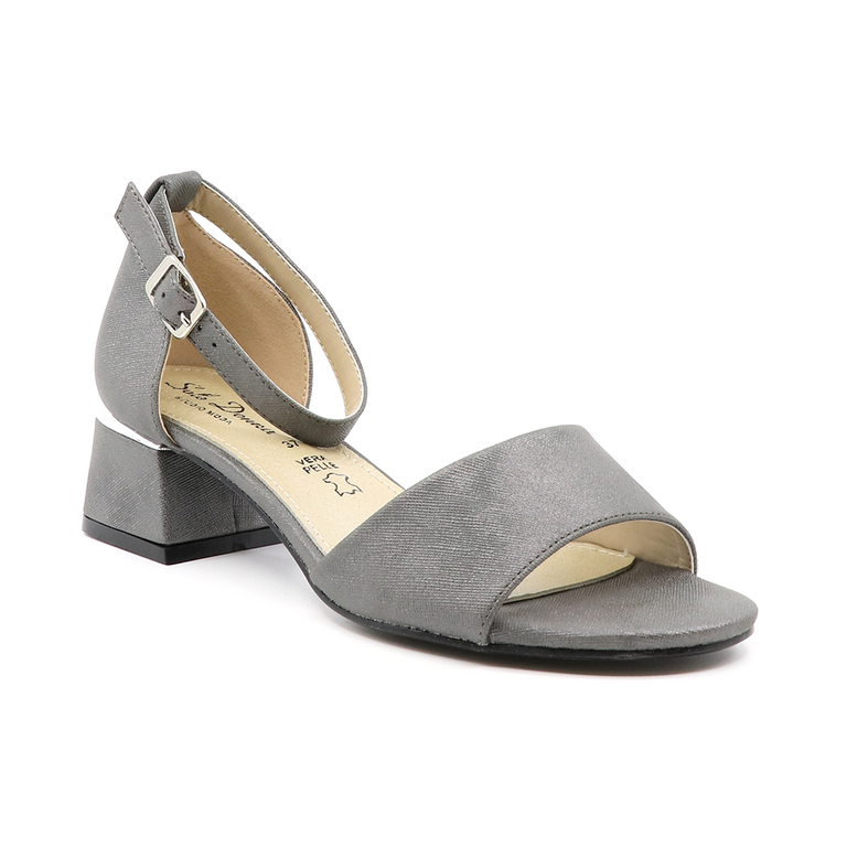 Solo Donna women mini heel sandals in metallic gray faux leather 1163DS1700CF