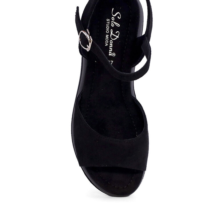 Sandale femei Solo Donna negre cu aspect de velur 2857DS8580VN