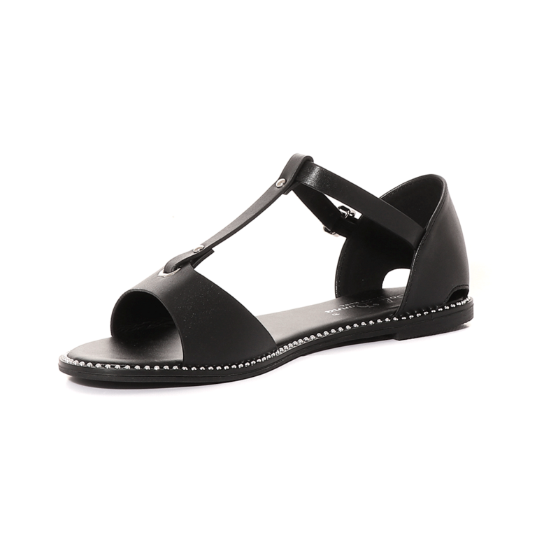 Solo Donna Women's Sandals  in black faux leather with rivets 2851DS3389N