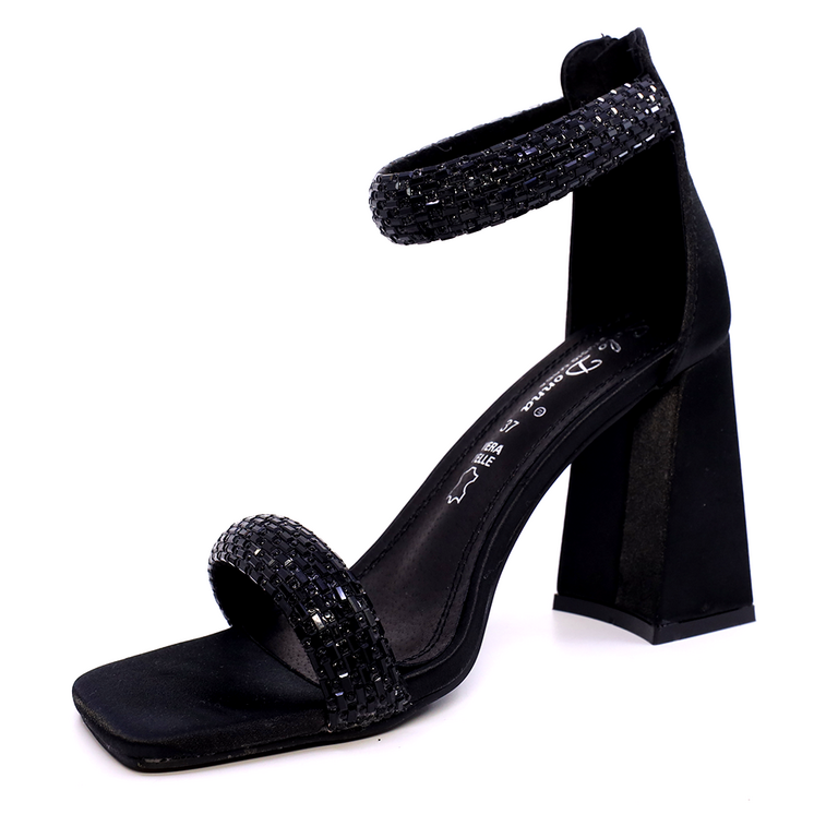 Women's Solo Donna Black Rhinestone High Heel Sandals 2547DS8539N