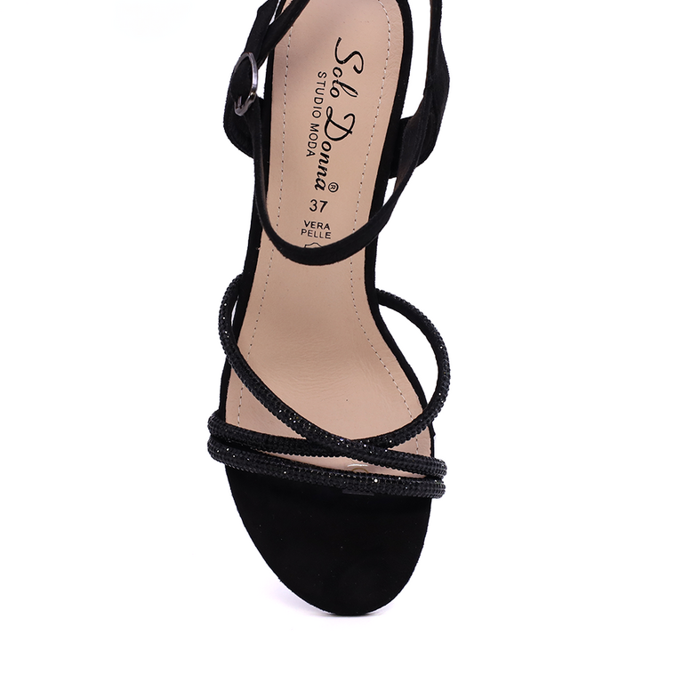 Women's Solo Donna Black Rhinestone High Heel Sandals 2547DS9095N