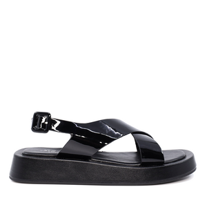 Solo Donna women sandals in black faux patent leather 2545DS8334LN