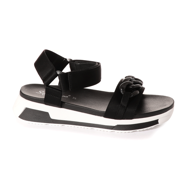 Solo Donna Women's lycra&decorative chain black sandals 2541DS71644N