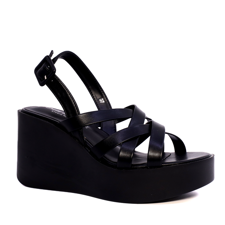 Women's Solo Donna black synthetic platform sandals 2547DS9127N