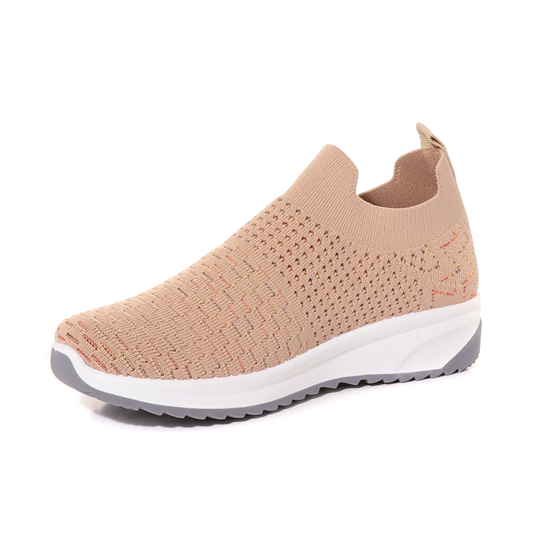 Solo Donna Women's knitted beige slip-on sneakers 2541DPS20110BE