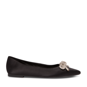 Women's Steve Madden Elina Black Satin Rhinestone Ballet Flats 1467DBELINAN