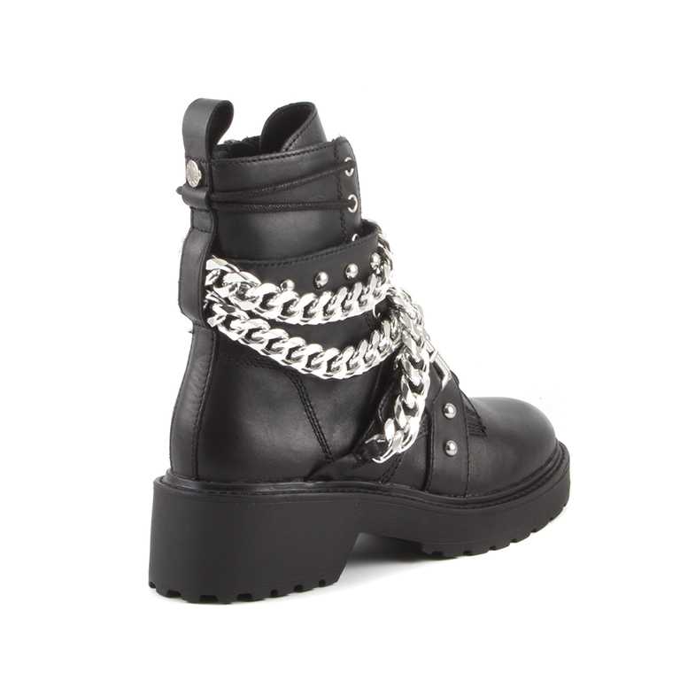 Steve Madden women's combat boots in black leather with chains 1460DGTEMINAN